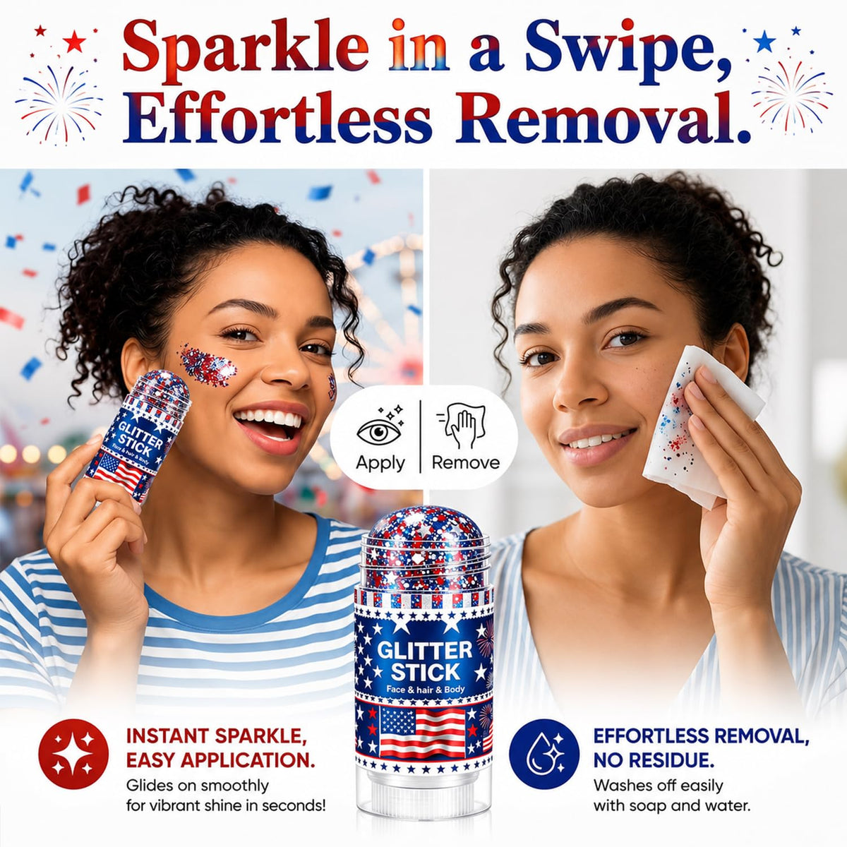 Lulesi glitter stick resisting water splash demonstrating long-lasting wear