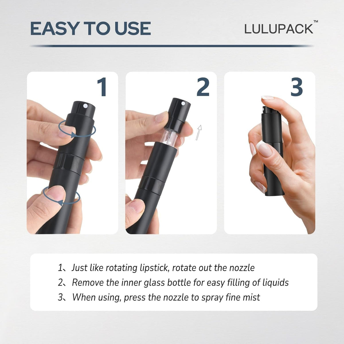 Lulupack bottles inside a travel purse illustrating secure storage and spill prevention benefit