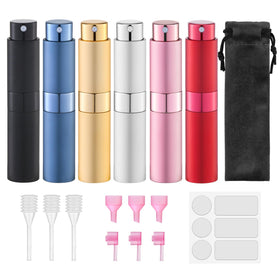 Lulupack front packaging showing six red refillable atomizers and included tools for portable fragrance