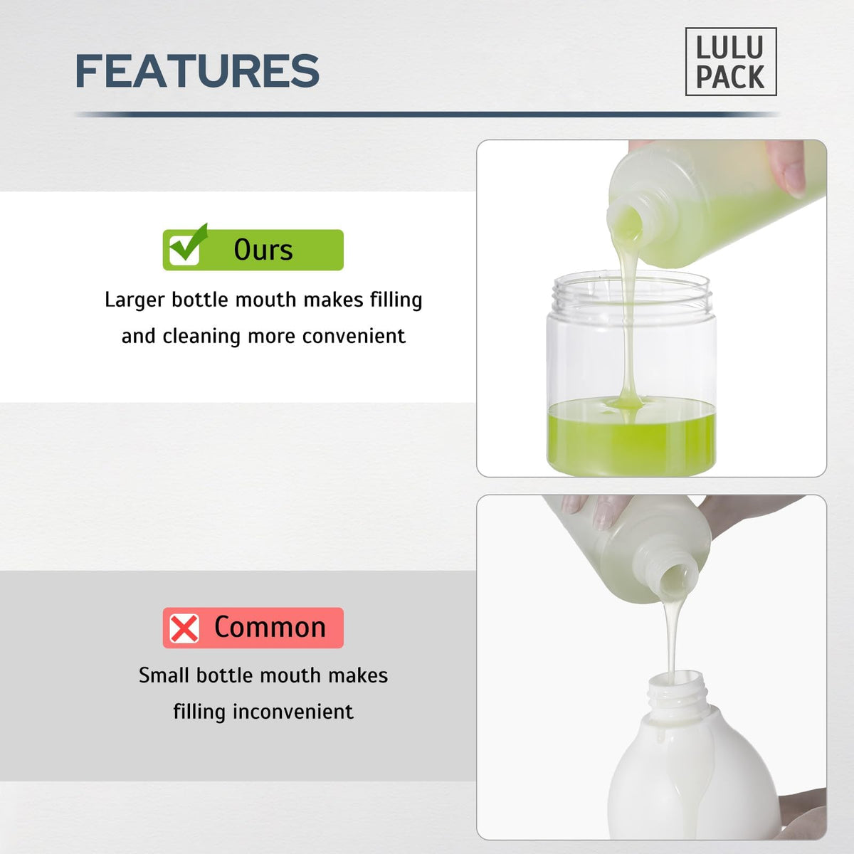 Lulupack hand pressing pump showing smooth controlled dispensing benefit