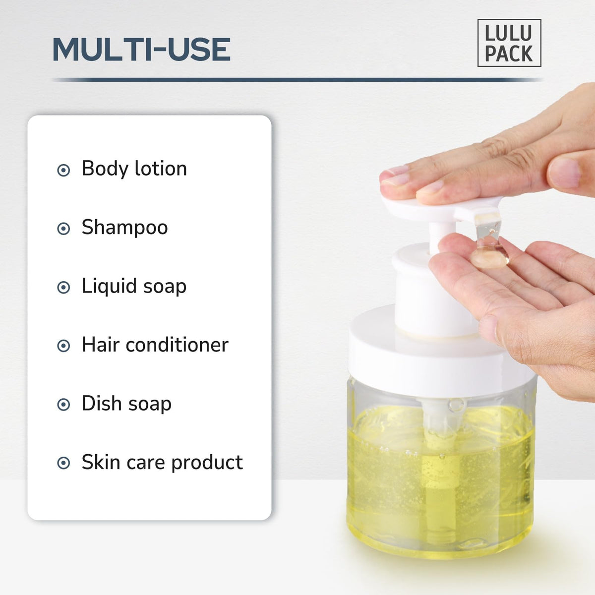 Lulupack bottle mounted in shower demonstrating leak-resistant dispensing benefit