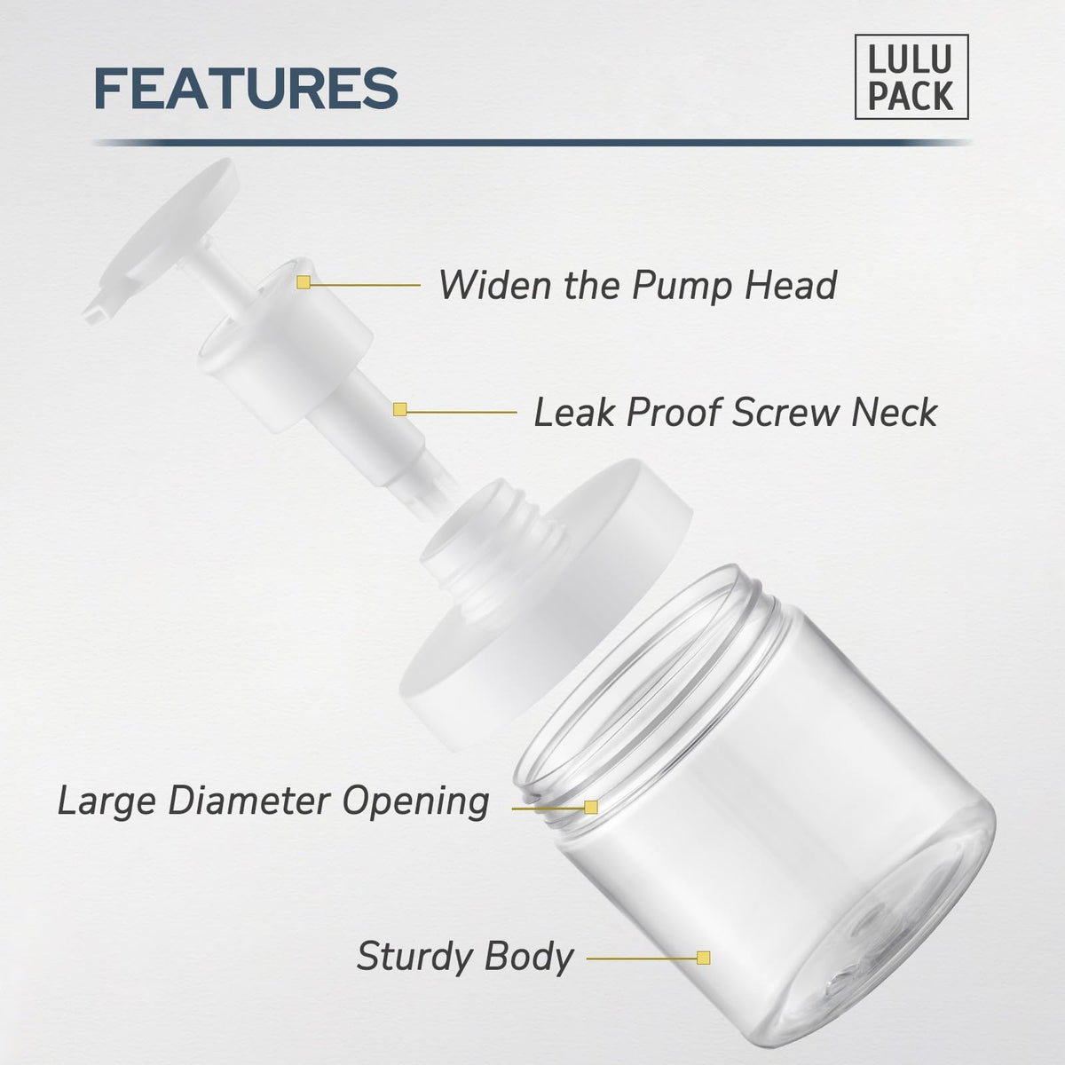 Lulupack pump head close-up highlighting ergonomic press comfort benefit