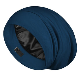 LULUSILK front view bonnet in bijou blue showing sleek fit and coverage