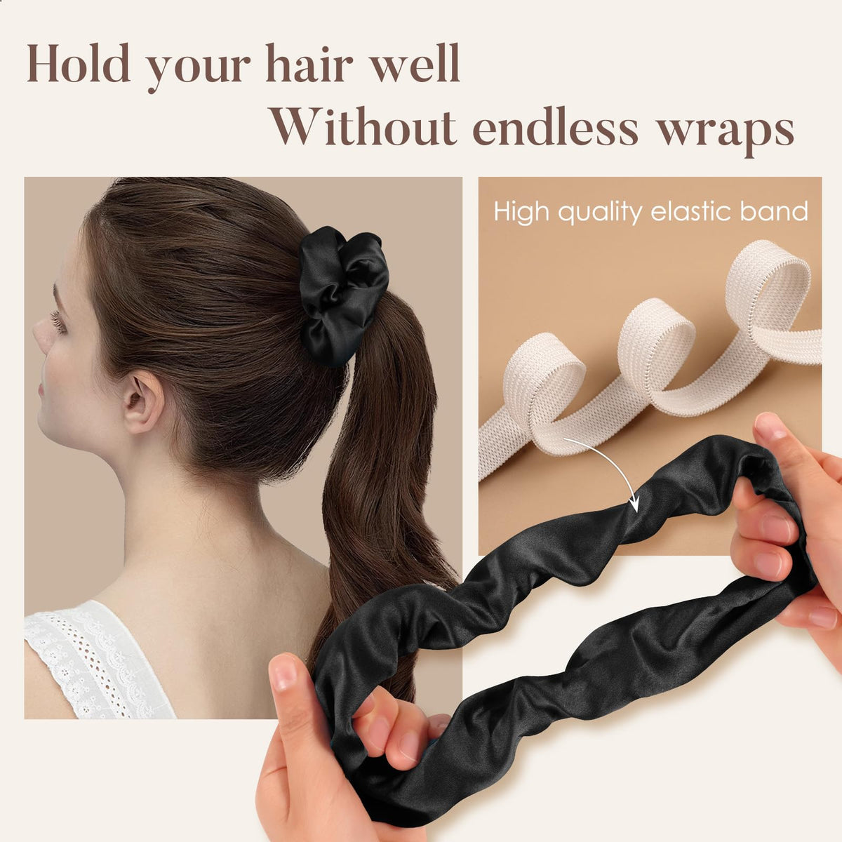 LULUSILK scrunchie securing a pineapple ponytail for overnight protection