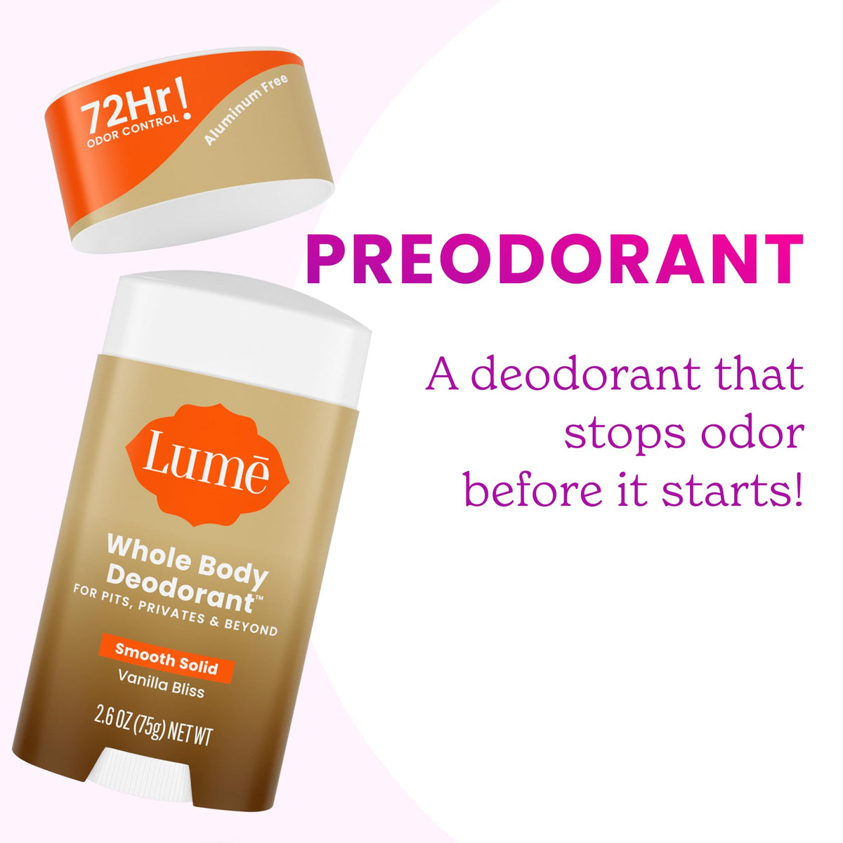 Applying Lume to underarm demonstrating all-over odor control and gentle feel