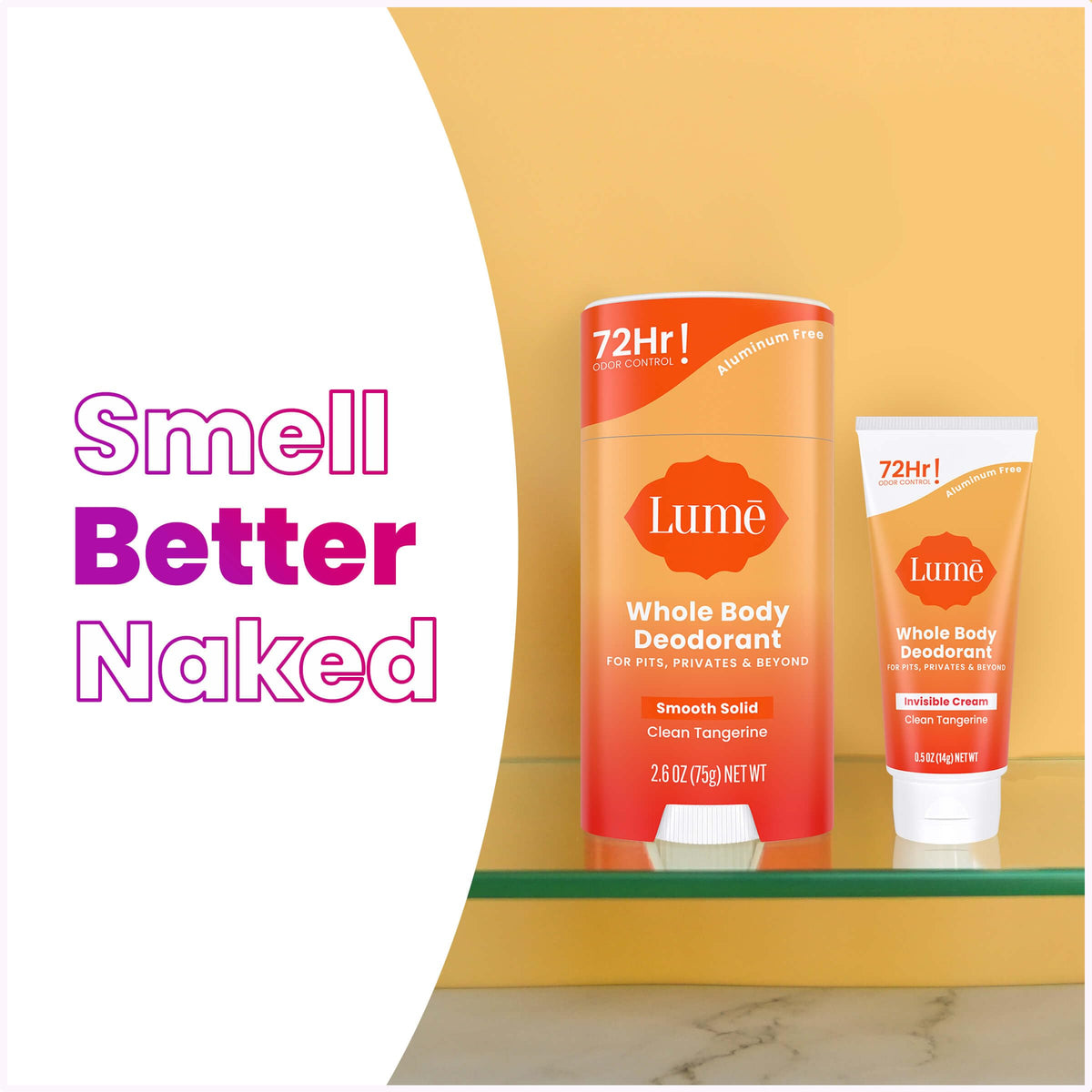 Model applying Lume stick underarm to show quick odor control and all-day confidence benefit