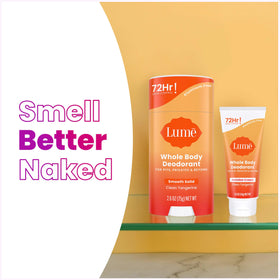 Model applying Lume stick underarm to show quick odor control and all-day confidence benefit