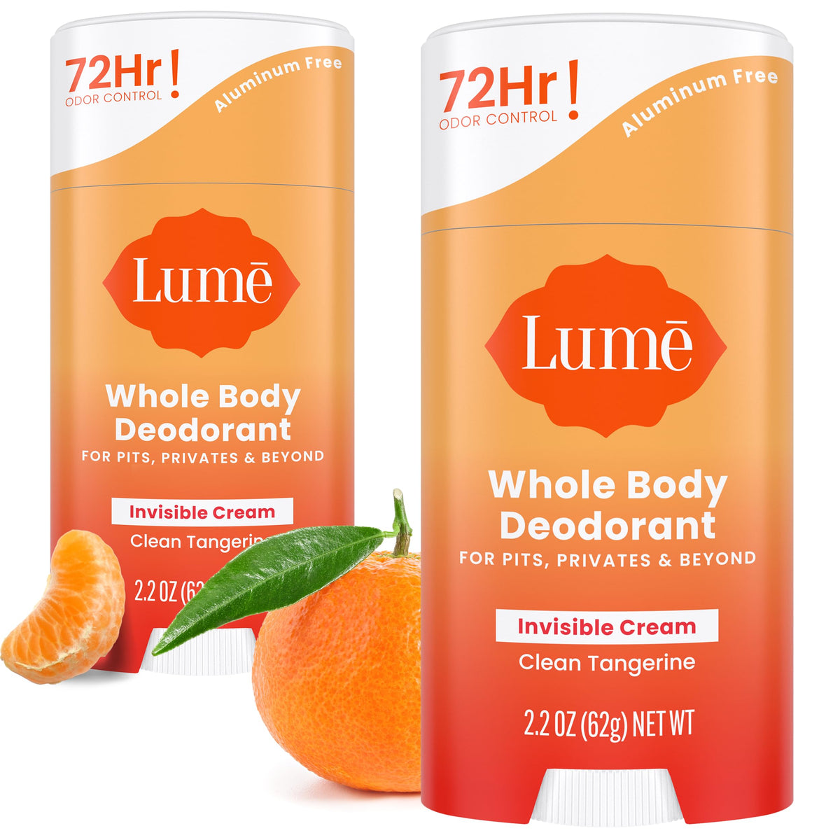 Lume front packaging showing Clean Tangerine scent and pack benefits