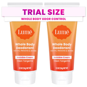 Lume clean tangerine front packaging shows compact travel tubes and bright scent benefit