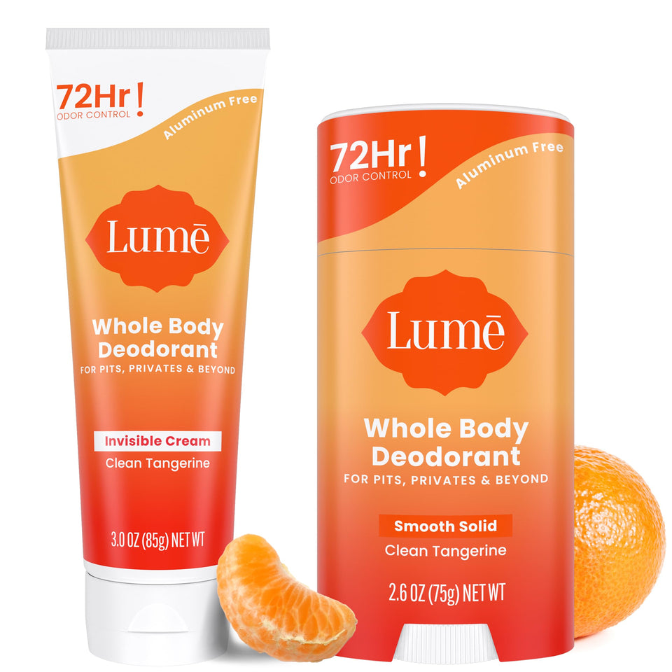 Lume front packaging showing Clean Tangerine bundle and benefits