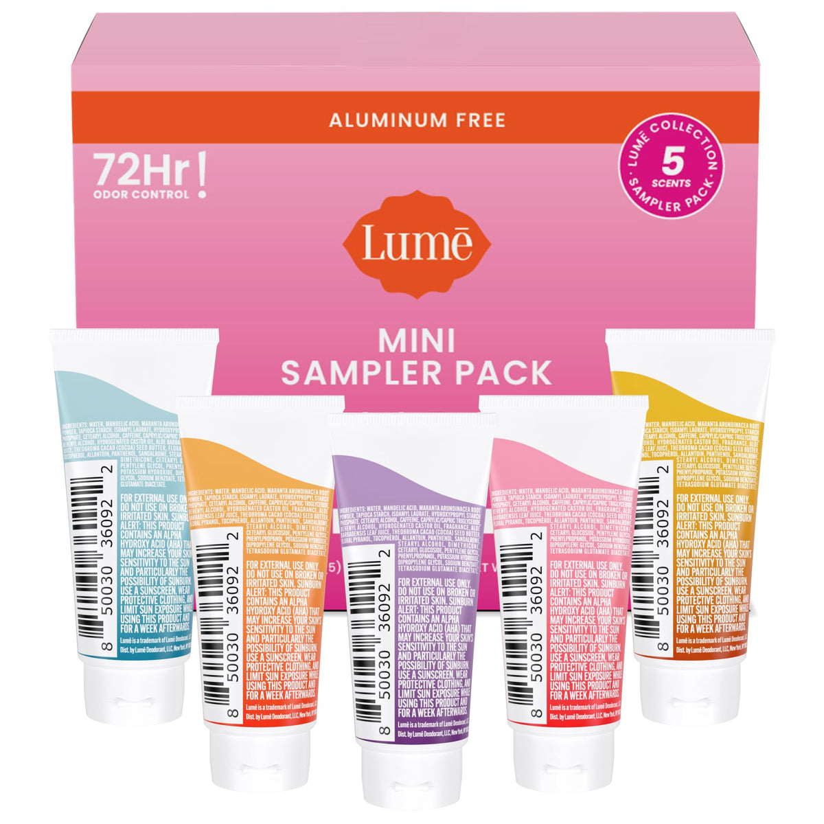Lume Clean Tangerine mini tube close-up showing cream texture and fresh citrus benefit