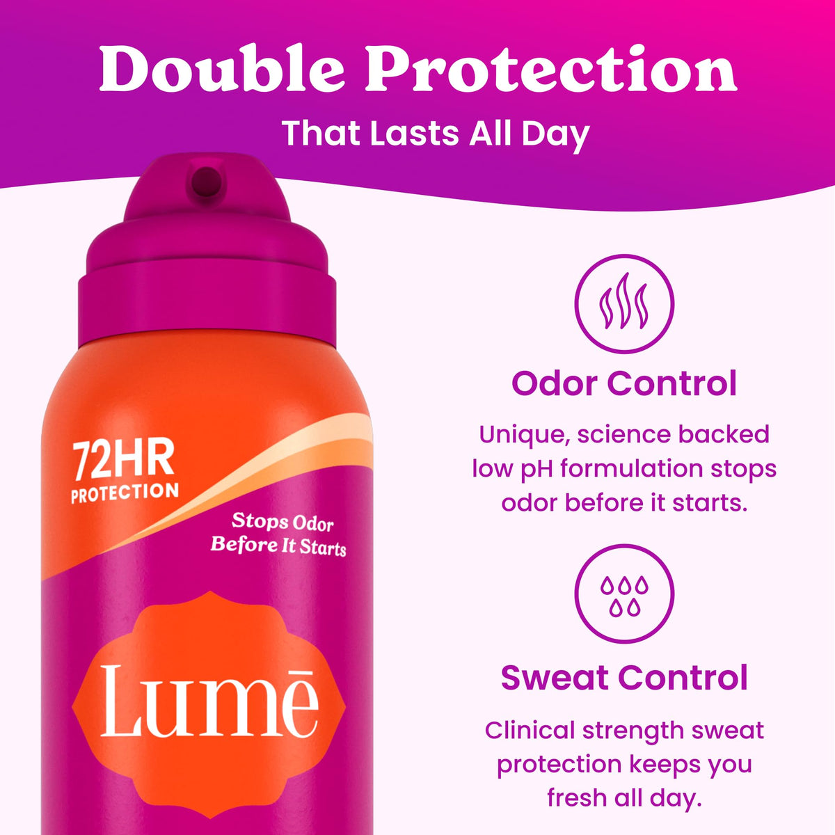 Lume clear mist being applied to underarm for invisible protection