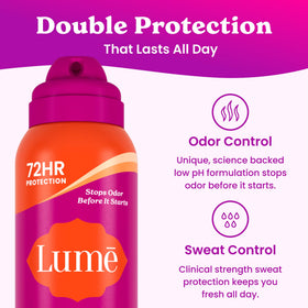 Lume clear mist being applied to underarm for invisible protection