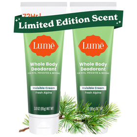 Lume front tube showing Fresh Alpine packaging and travel-ready benefits