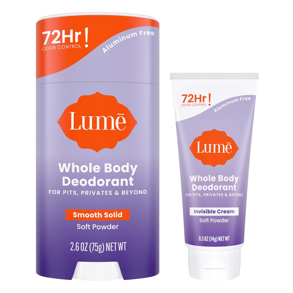 Lume front packaging bundle showing both products and clear odor control benefits