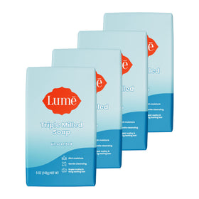 Lume front packaging showing unscented bar soap pack and moisturizing benefit