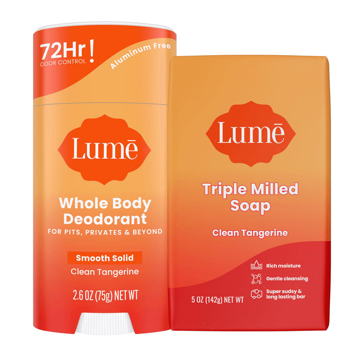 Lume front packaging showing bundle and Clean Tangerine scent freshness