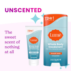 Lume invisible cream tube with cap open, brand showing targeted application