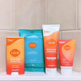 Lume invisible cream tube top view demonstrating clear application and clothing-safe benefit