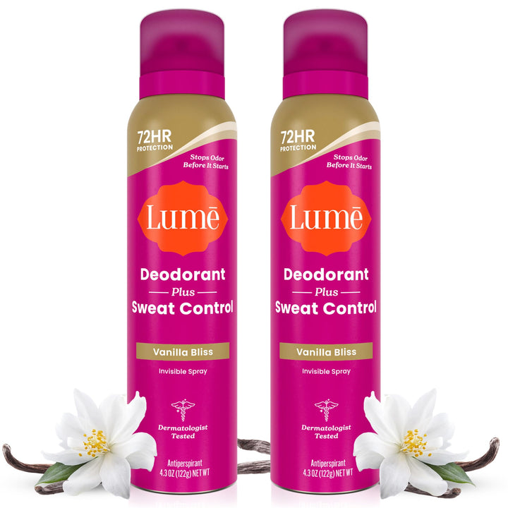 Lume invisible spray front packaging showing vanilla bliss scent benefit