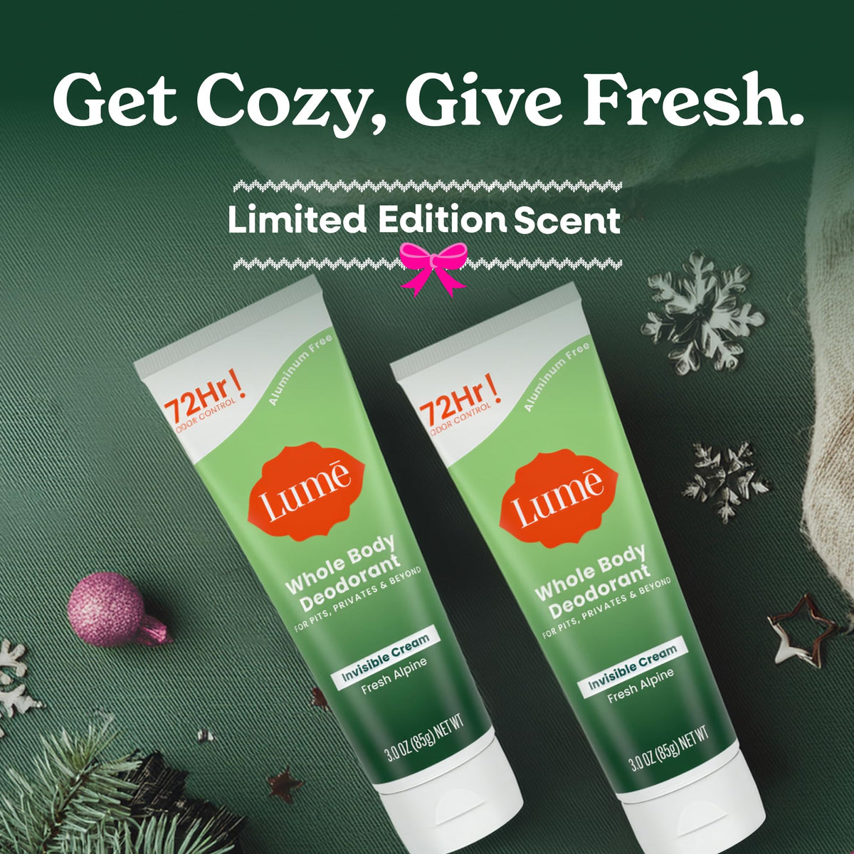 Lume label close-up showing ingredient clarity and hypoallergenic benefit
