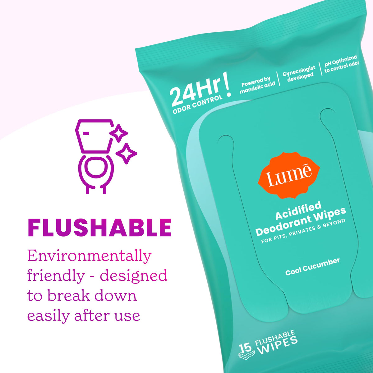 Lume product label highlighting doctor-developed, skin-loving formula