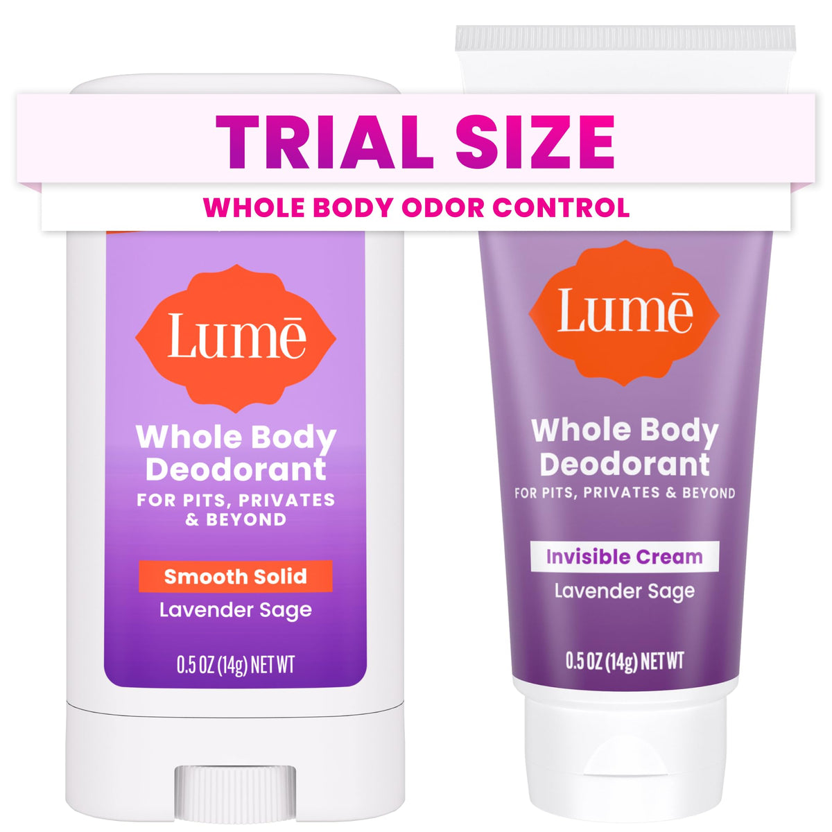 Lume front packaging showing Lavender Sage mini bundle and travel convenience