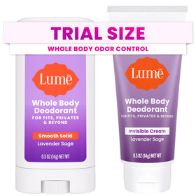 Lume front packaging showing Lavender Sage mini bundle and travel convenience