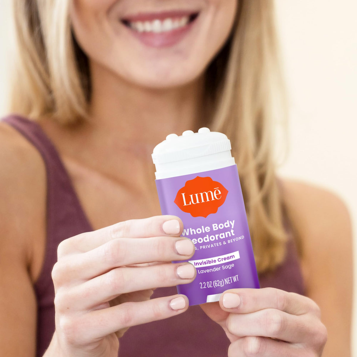 Lume on bathroom vanity with lavender for calming scent and daily routine benefit