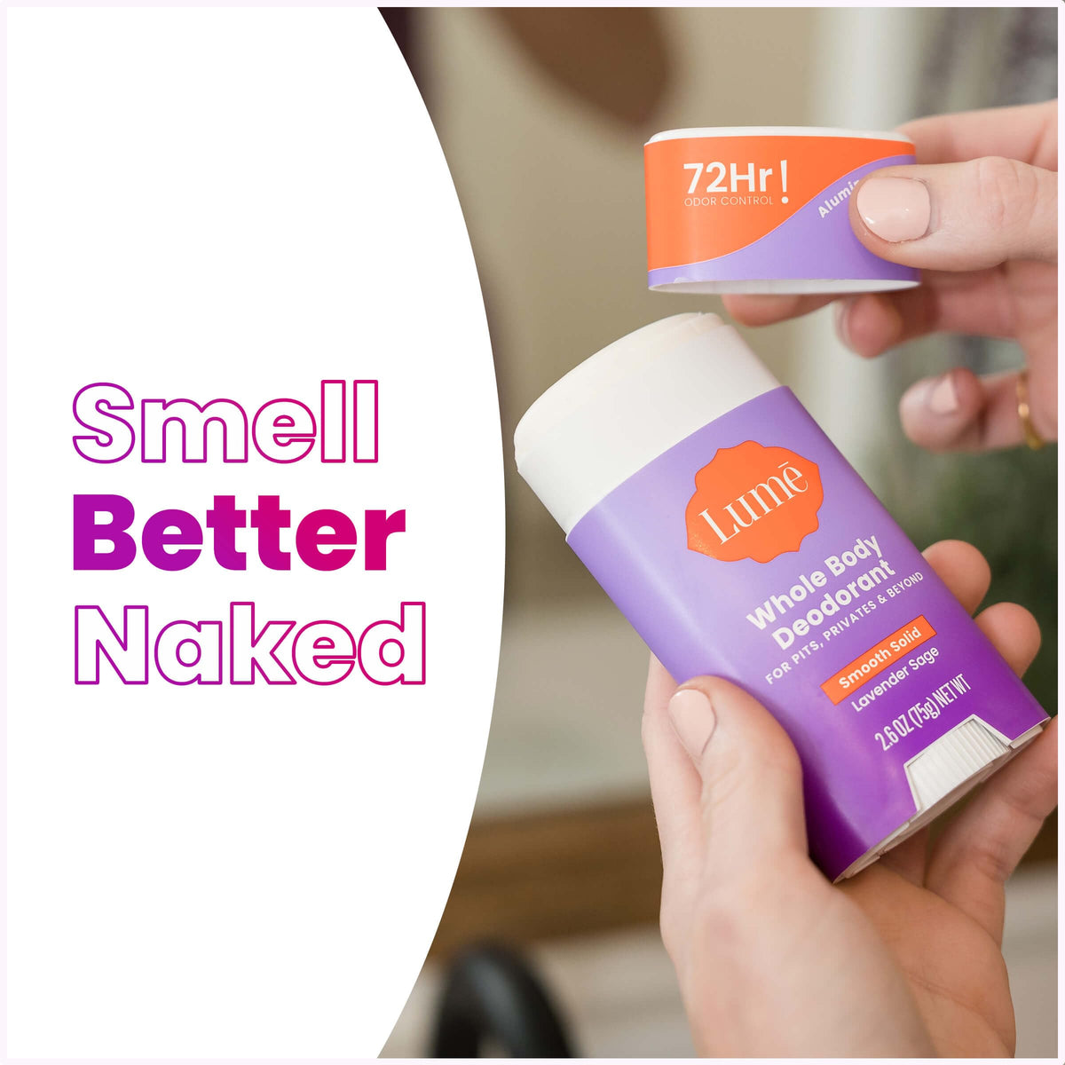 Gym bag scene with Lume stick highlighting on-the-go odor protection