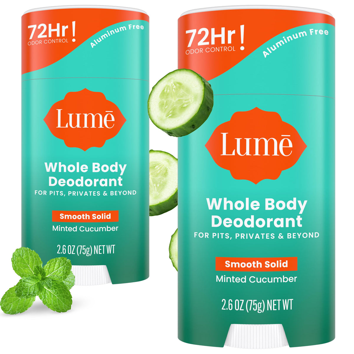 Lume front view of Minted Cucumber stick showing compact packaging and convenience
