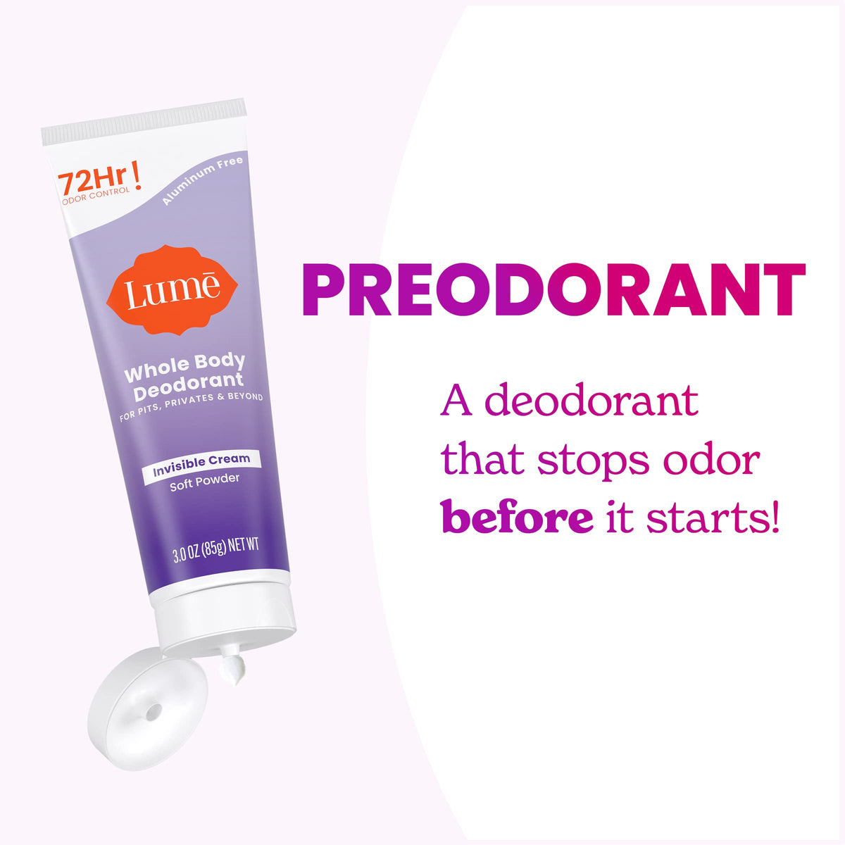 Lume invisible cream underarm with no stains showing clothing-safe benefit