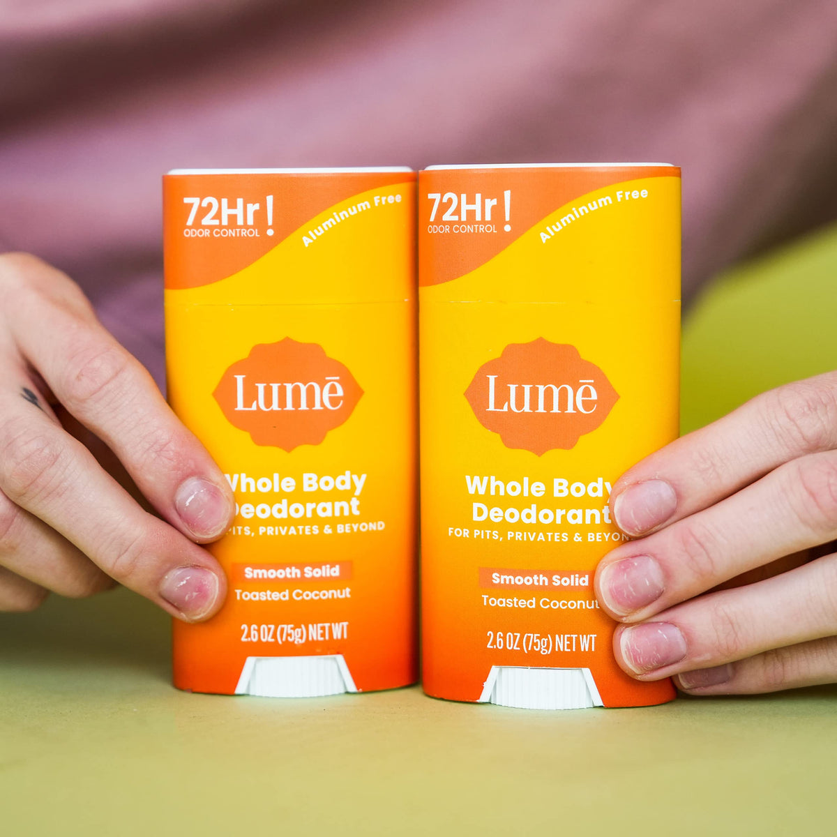 Lume pack of two sticks side by side for extra freshness on hand