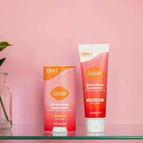 Lume product label and ingredients view emphasizing aluminum and baking soda free