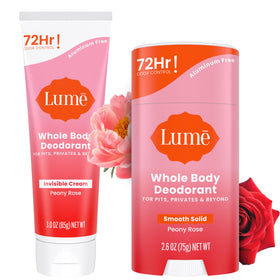 Lume front packaging showing Peony Rose bundle and benefit long-lasting odor control