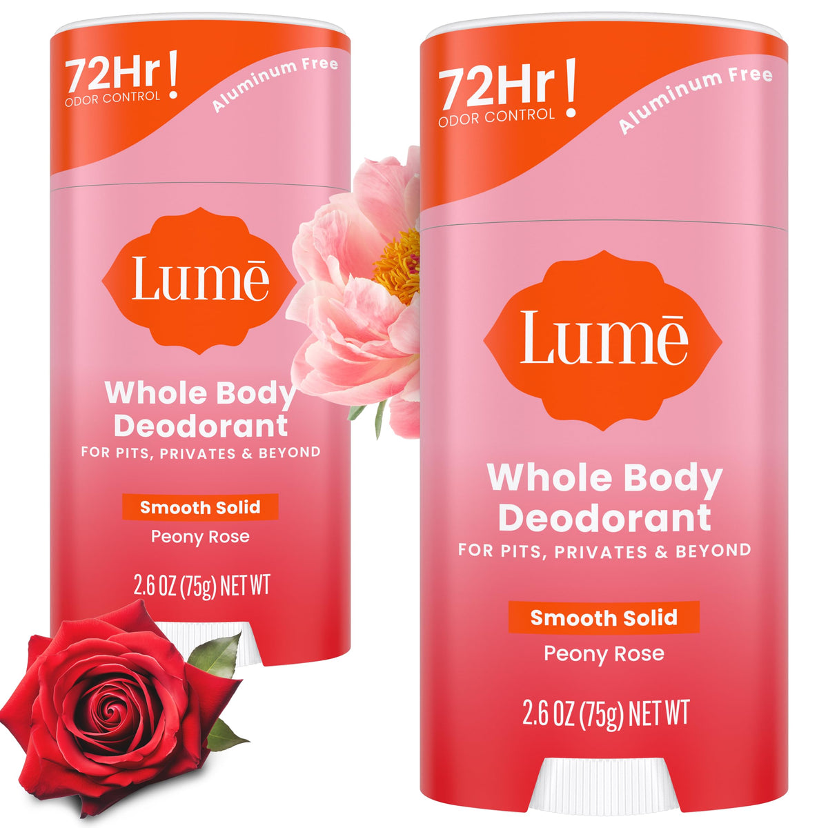 Lume Peony Rose front packaging showing product and scent details for quick identification