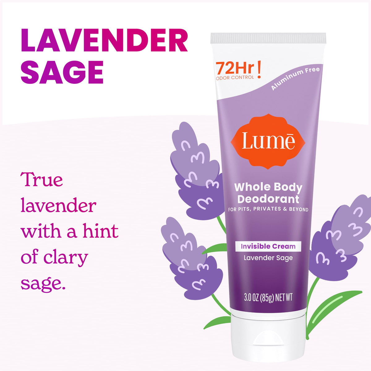 Lume tube beside folded shirt to show travel size and non-staining benefit