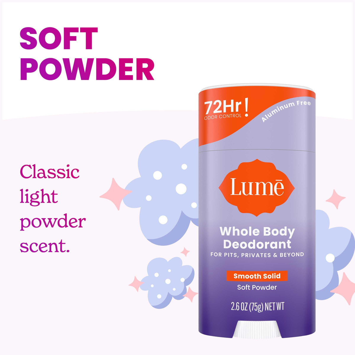 Lume smooth solid stick surface visible for smooth glide and fast coverage