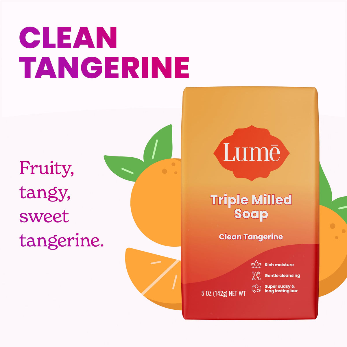 Lume triple-milled soap bar front view illustrating concentrated cleanse