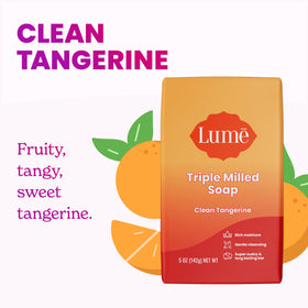 Lume triple-milled soap bar front view illustrating concentrated cleanse