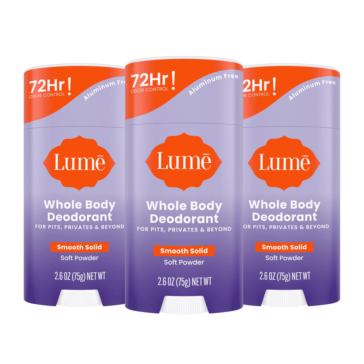 Lume soft powder front packaging showing product and scent benefit