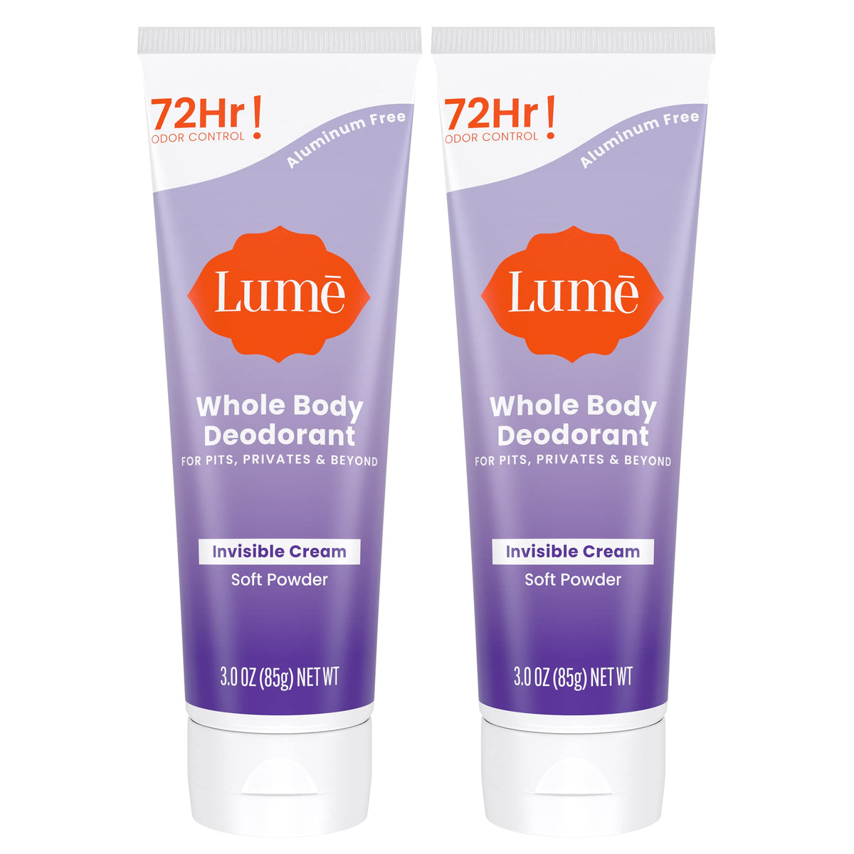 Lume Soft Powder front tube showing clean packaging and scent benefit