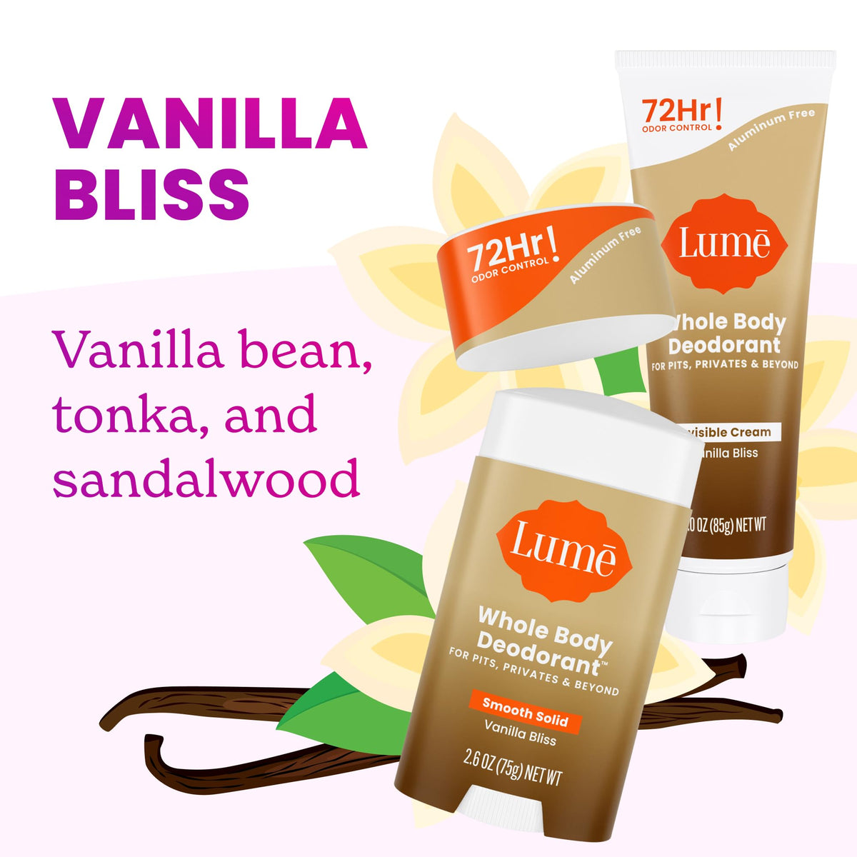 Lume solid stick close-up demonstrating smooth glide for quick underarm or body coverage