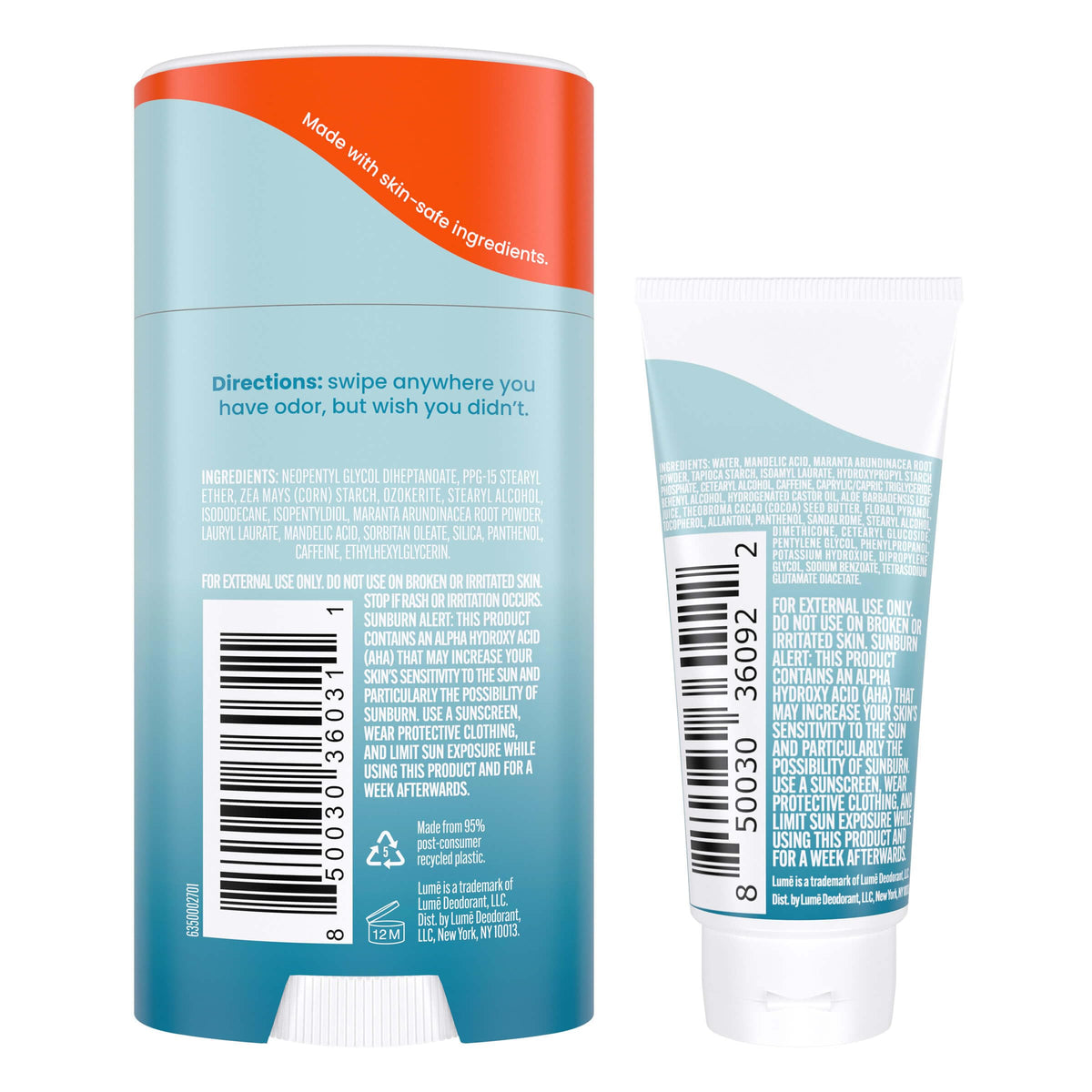 Lume solid stick close-up texture, brand demonstrating easy glide benefit