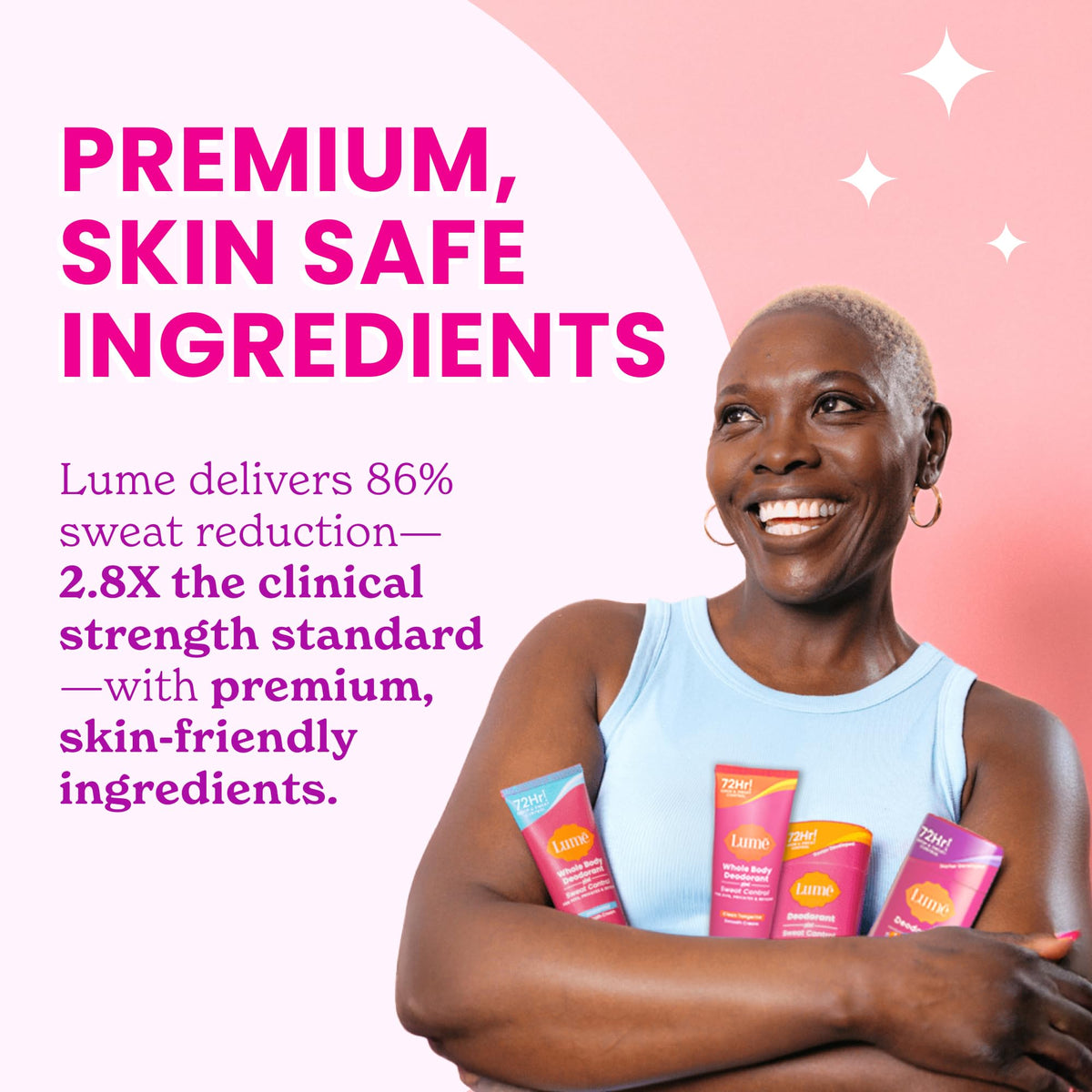 Open Lume stick ready to apply demonstrating easy, mess-free antiperspirant use