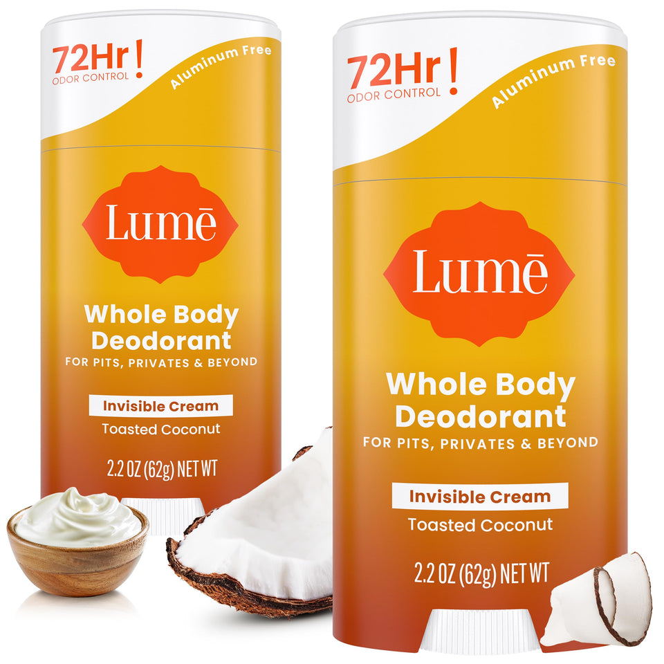 Lume front packaging showing Toasted Coconut scent and benefits