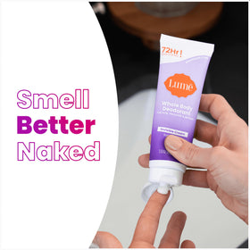 Lume tube next to travel pouch for on-the-go freshness benefit