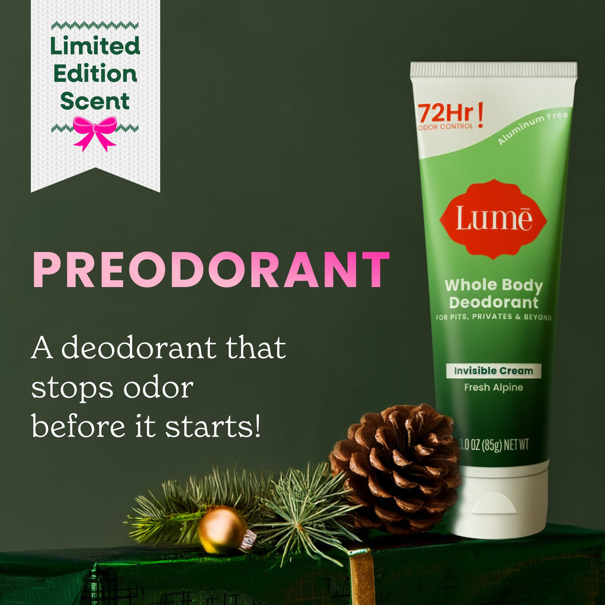 Lume tube open with cream dispensed showing easy controlled application benefit