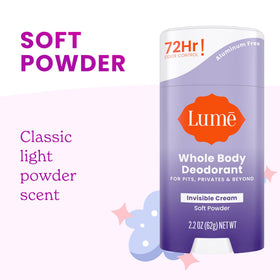 Lume two-pack side by side highlighting Soft Powder and Clean Tangerine scents