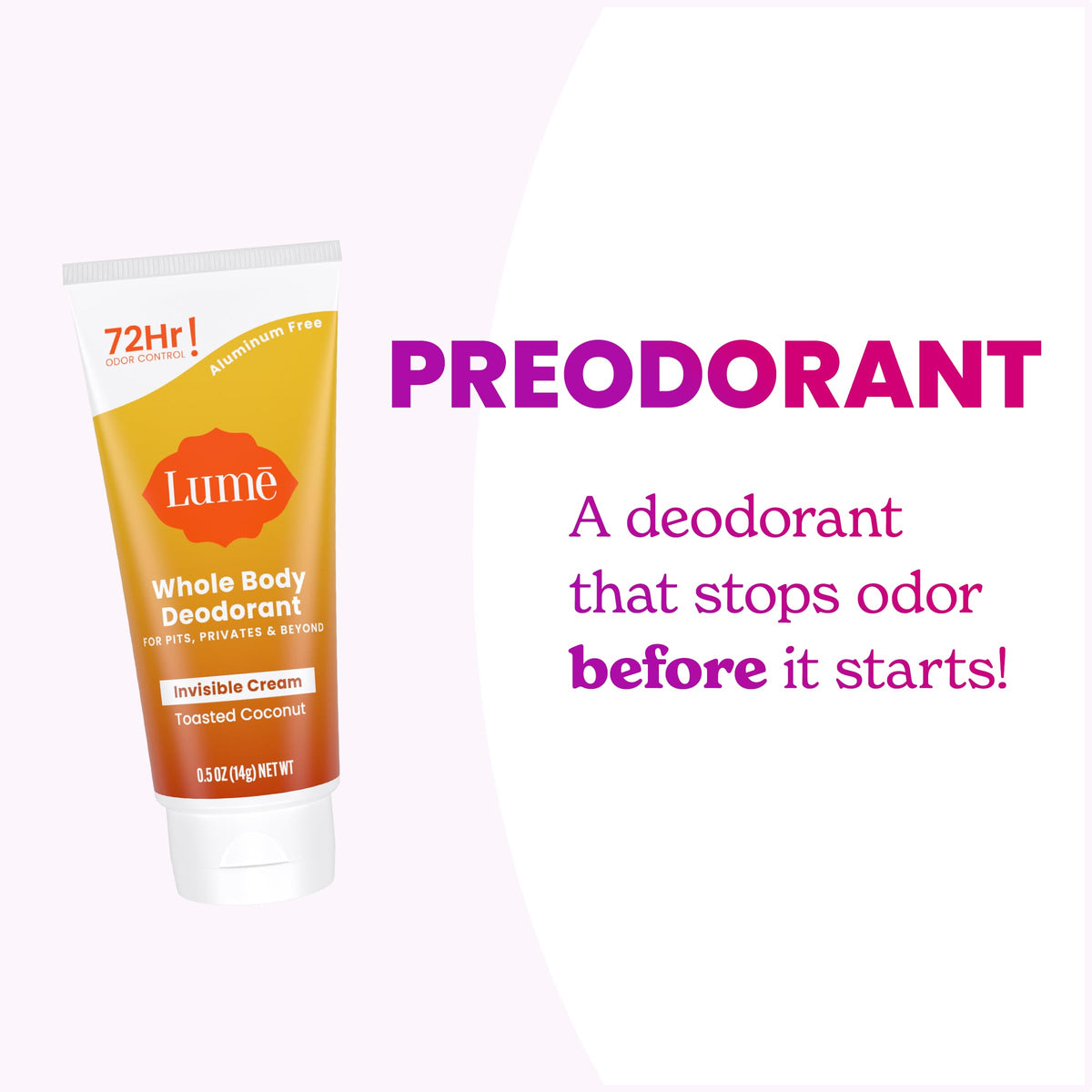 Lume Unscented mini inside travel pouch illustrating TSA-friendly size and convenience